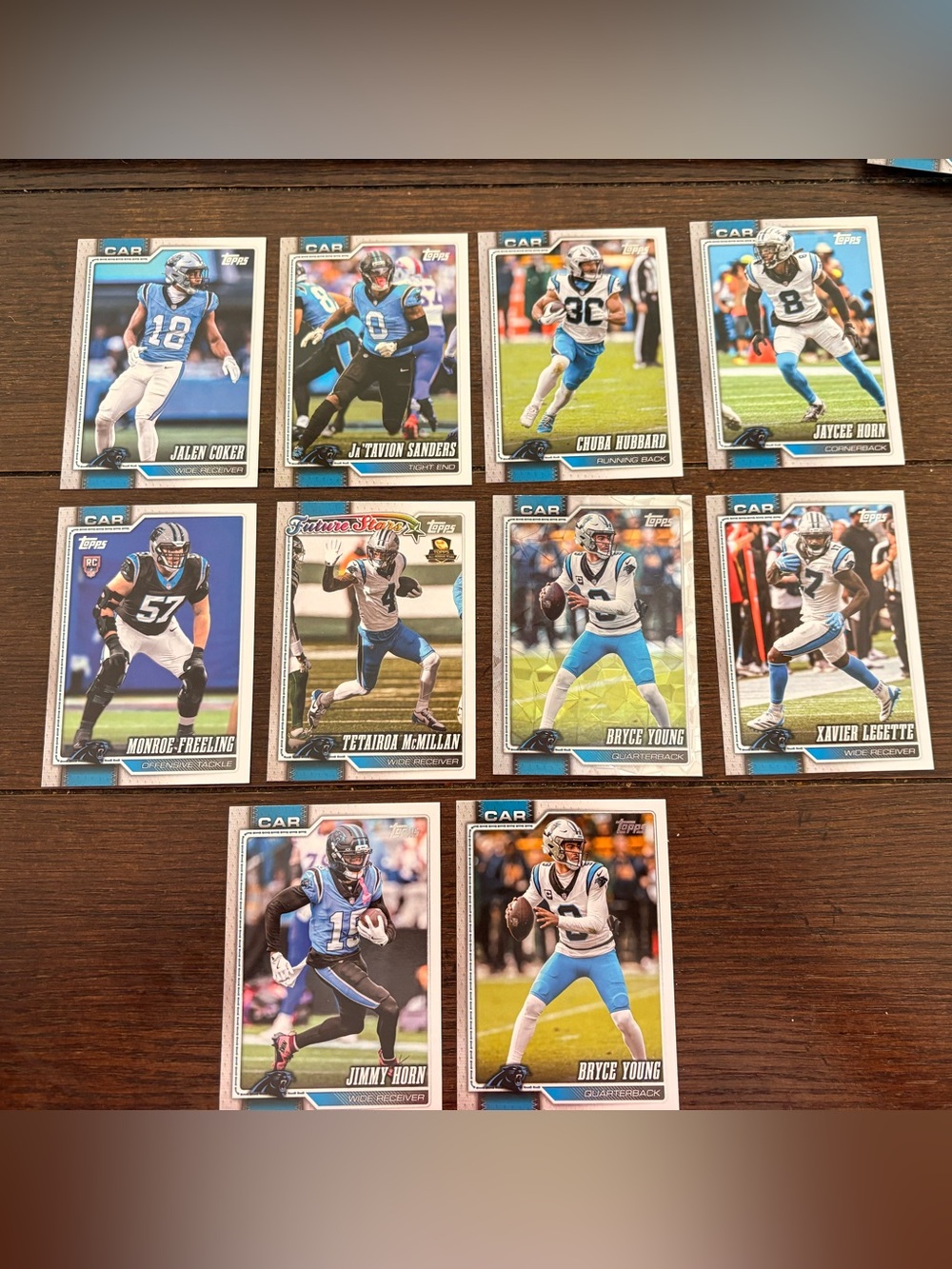 TOPPS CAROLINA PANTHERS Set of 10 Football Trading Cards MINT With Refractor